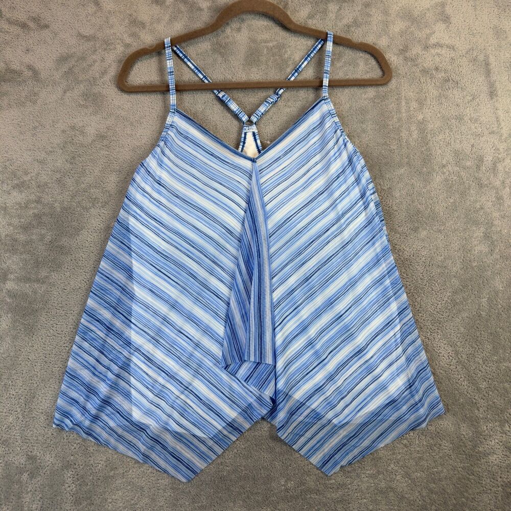 Beach House Swim Tankini Top Womens 12 Blue White Underwire Lightweight Vacation